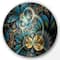 Designart Contemporary Symmetrical Blue & Gold Fractal Flower Large Metal Wall Art Disc